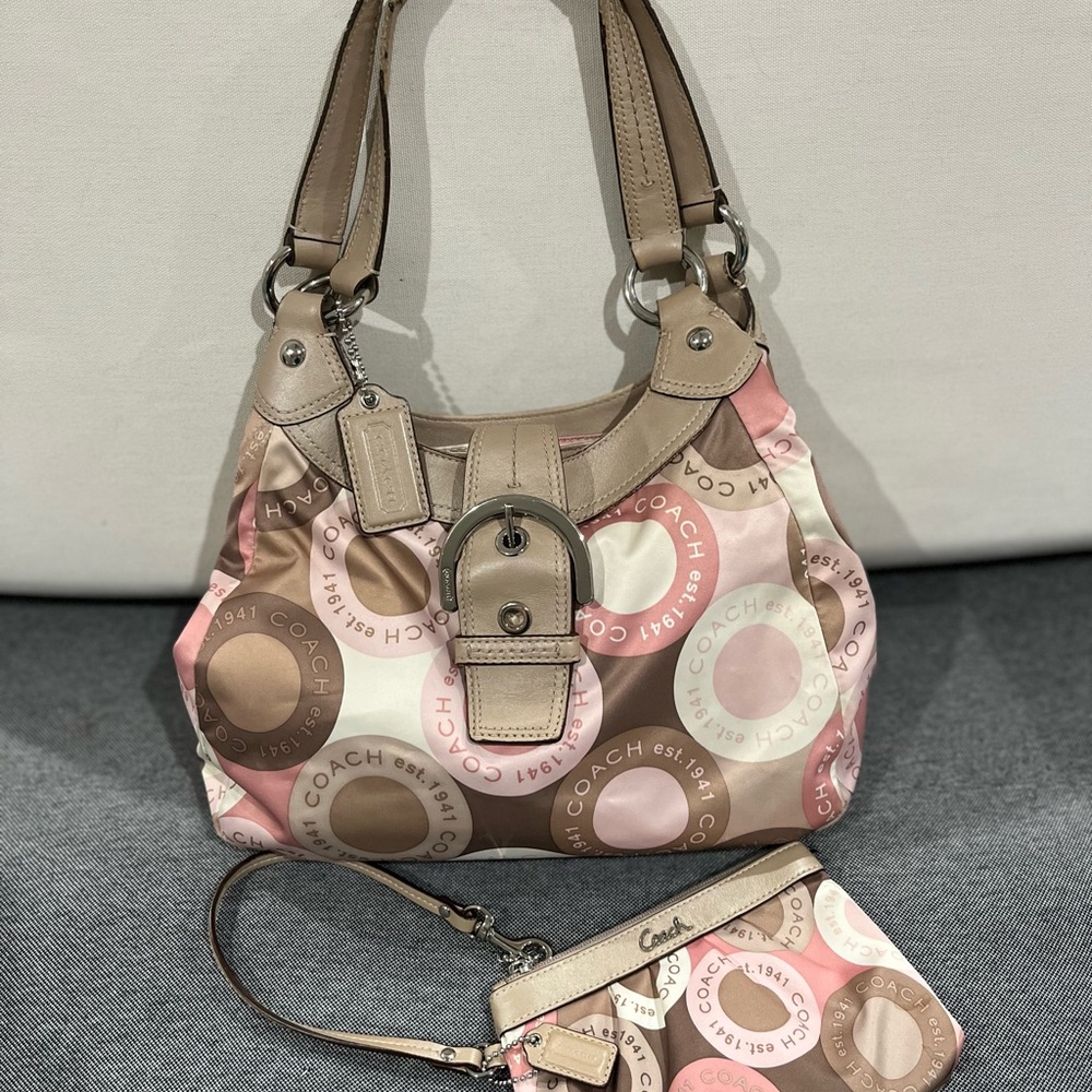 Coach Scarf print hobo bag w/matching wristlet